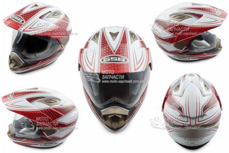 Шлем кроссовый GSB GS-14 + визор бело-красный