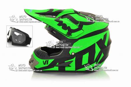 Шлем кроссовый MOTAX CH202+очки черно-зеленый